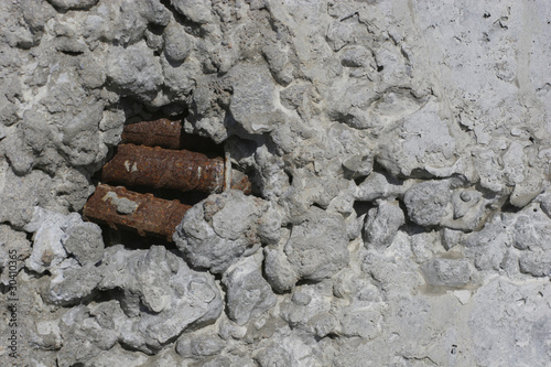 Rebar in concrete closeup texture