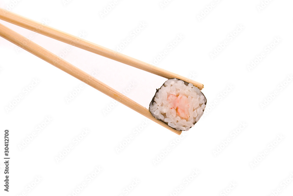 Sushi with chopsticks isolated on a white background Sushi with chopsticks isolated on a white background