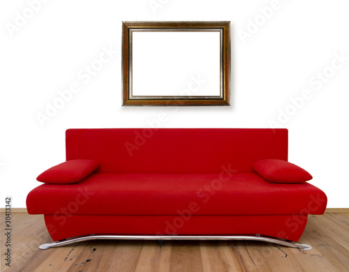 Rote Couch und Bild