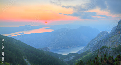 Obraz na płótnie Bay of Kotor at sunset, Montenegro w salonie