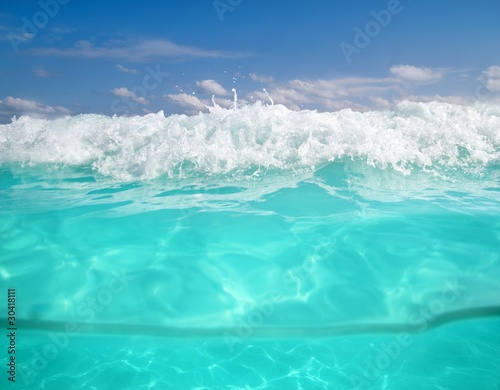 waterline caribbean sea underwater and blue sea photo