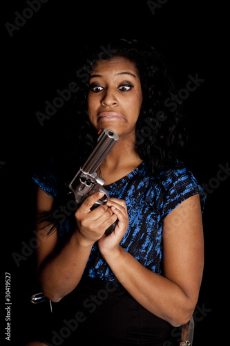 African American woman funny face gun