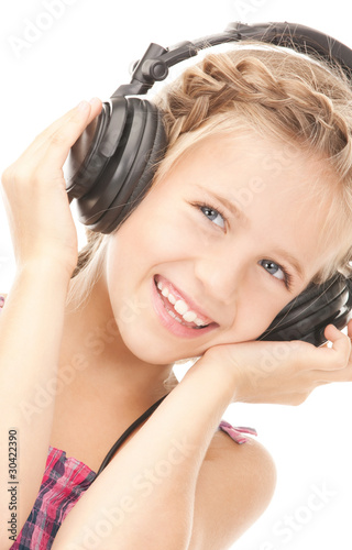 happy girl in big headphones