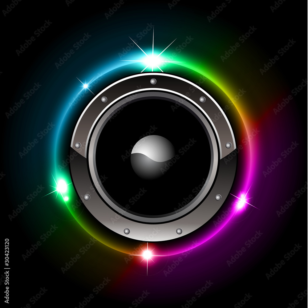Futuristic Speaker with Glowing Lights Behind Futuristic Speaker with Glowing Lights Behind