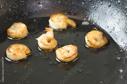 skillet fried shrimp closeup
