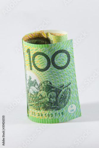 rolled up Australian 100 dollar note