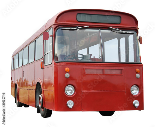 Old Red English Bus Isolated on White
