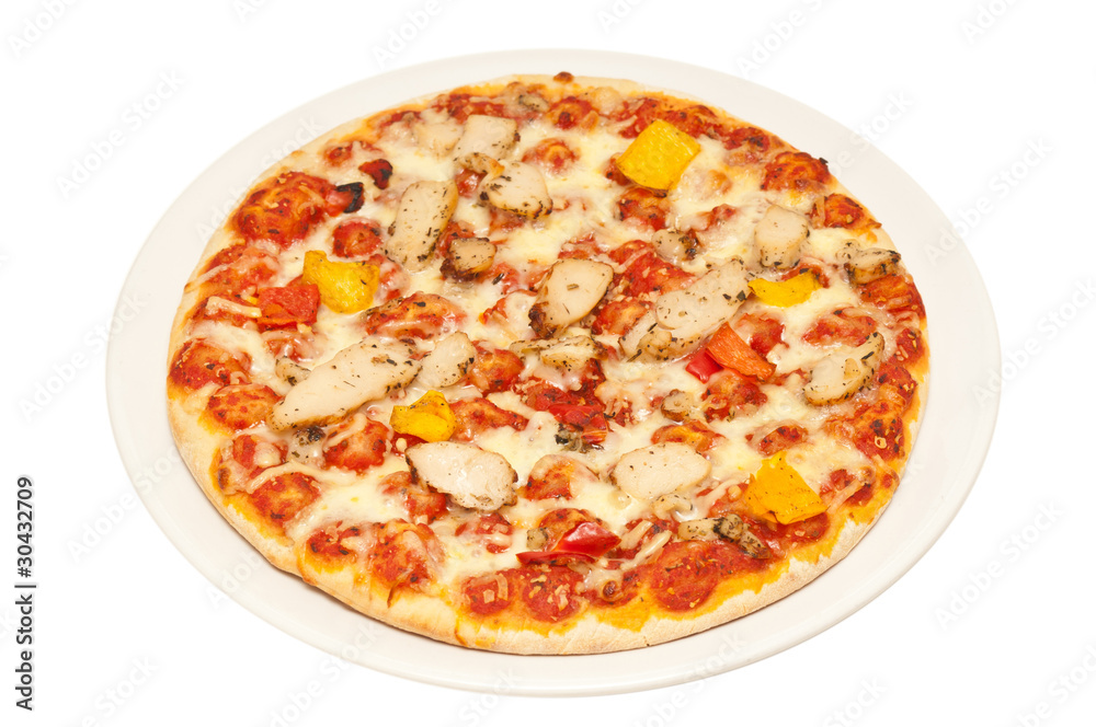 chicken pizza on a white background