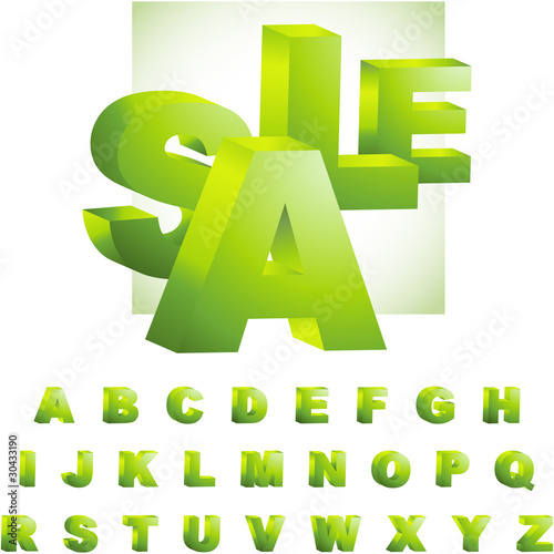 Green 3d alphabet. Vector set.