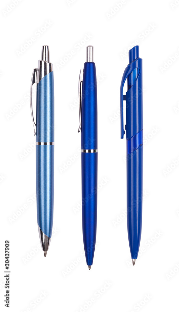 Three blue pens isolated on white Three blue pens isolated on white