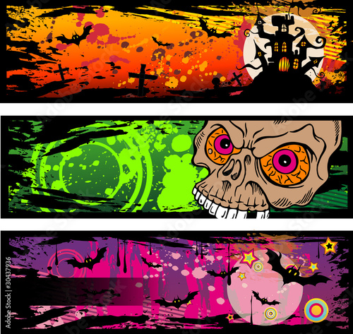 Halloween Grunge Style Banners With Horror Elements