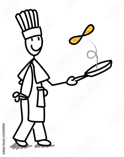 Cuisinier faisant sauter une crêpe