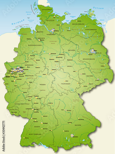 Obraz na plátně Deutschland Übersichtskarte grün 40cm x 52cm