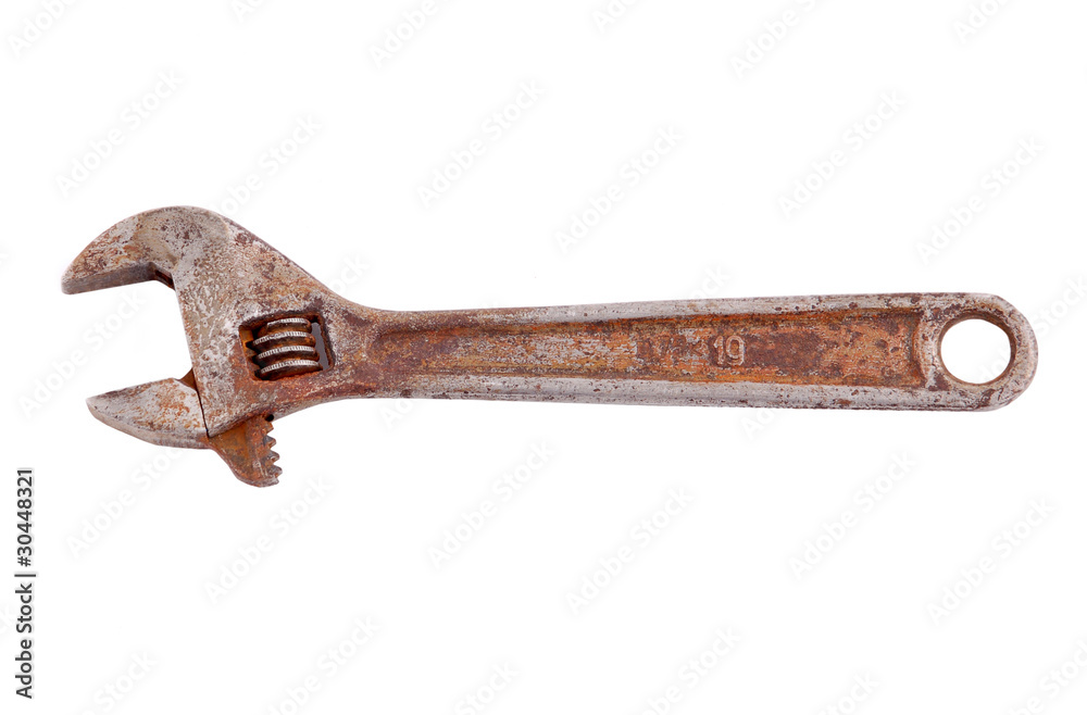 Old rusty wrench, isolated on white background Stock Photo | Adobe Stock
