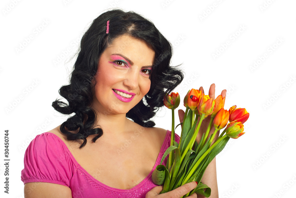 Beauty woman with tulips