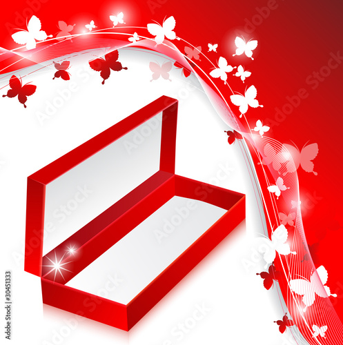 Elegant empty red box on the butterflies background