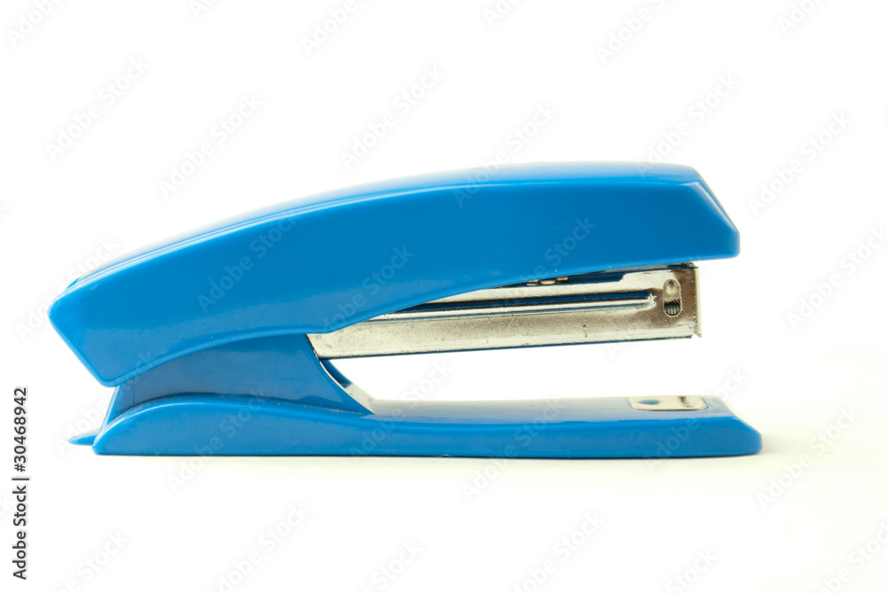 Blue stapler isolated on the white background