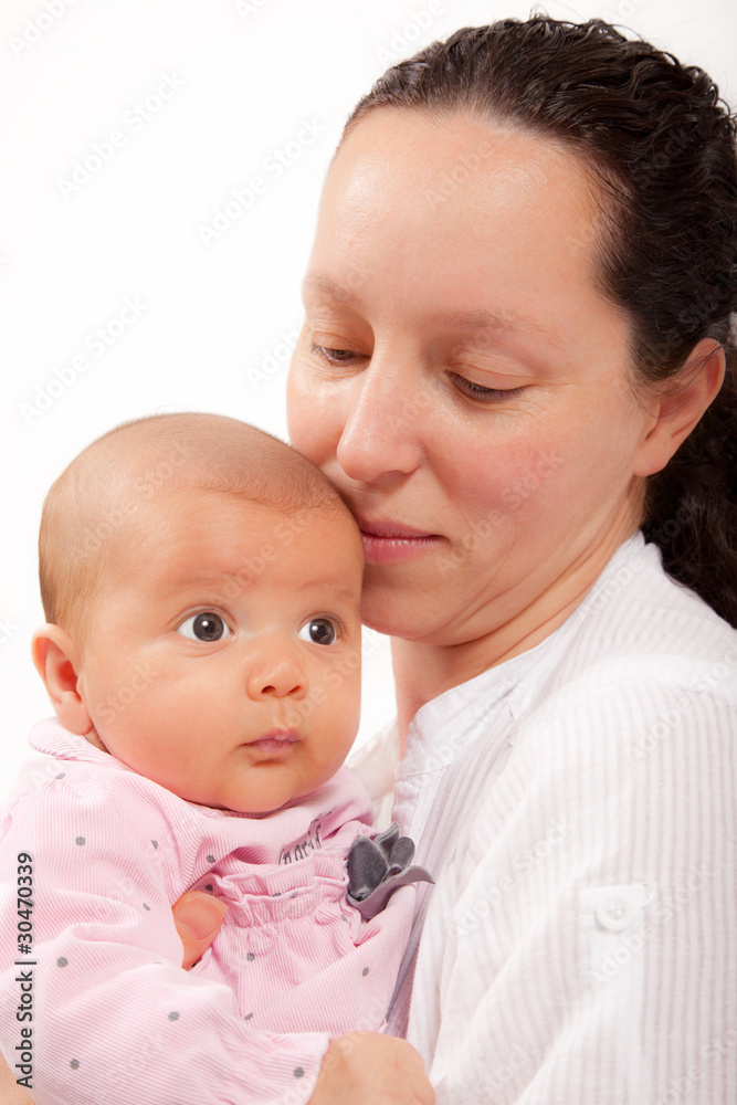 Young happy mother holding her cute two months daughter Young happy mother holding her cute two months daughter
