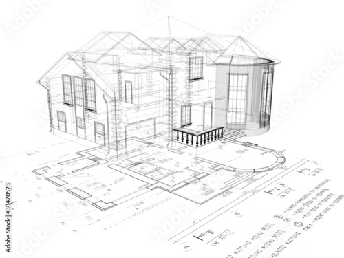 The house 3D image on the plan