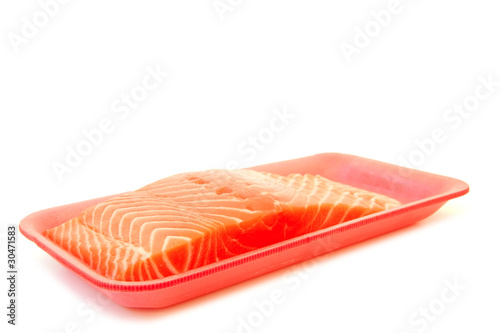fresh raw salmon on tray