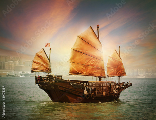 Canvas Print Hong Kong junk boat