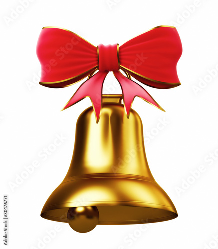 Golden bell with red bow