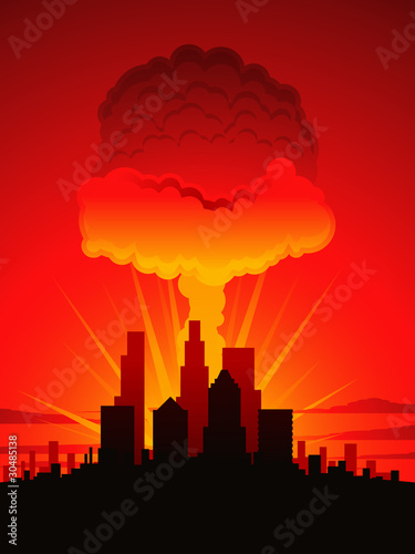 Mushroom cloud and city