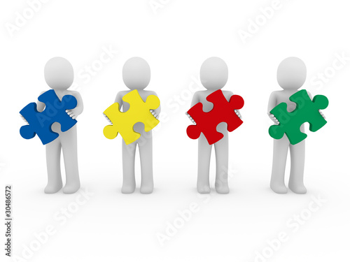 3d men puzzle teamwork