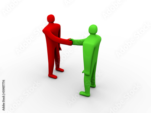 Two 3d people shaking hands