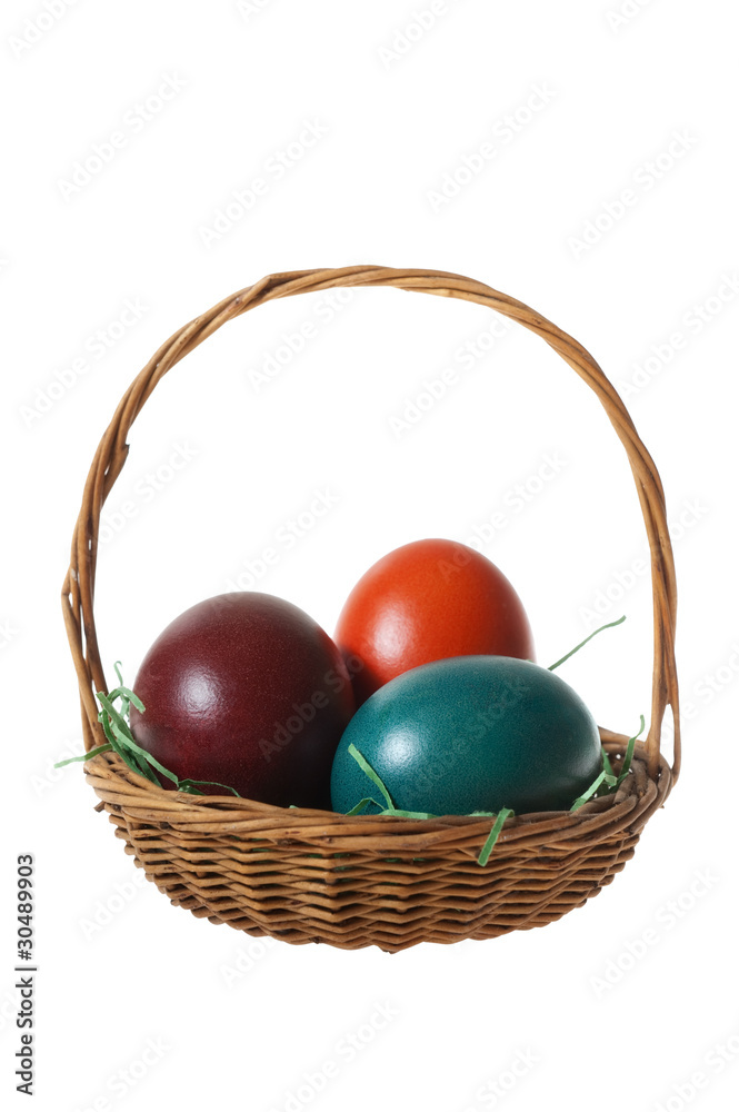 Basket with Three Colorful Easter Eggs Basket with Three Colorful Easter Eggs