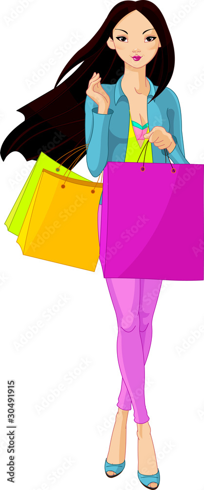 Asian Girl with shopping bags