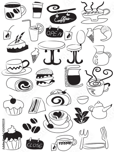 doodle coffee and tea icon set