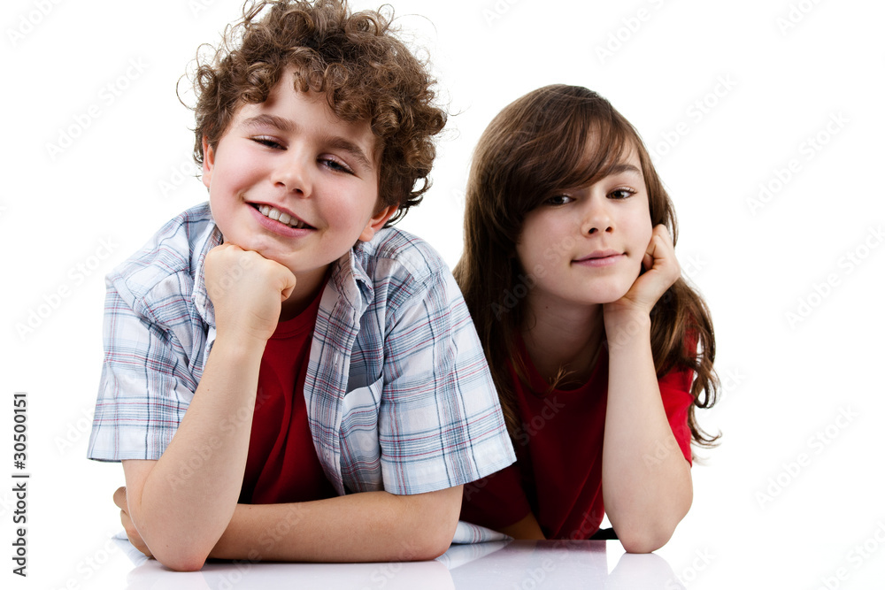 Girl and boy isolated on white background Girl and boy isolated on white background