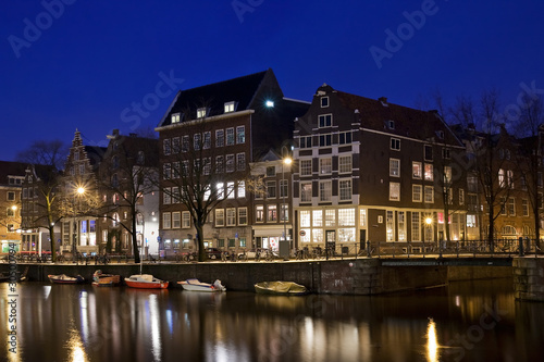 Canvas Print Amsterdam canals and typical houses