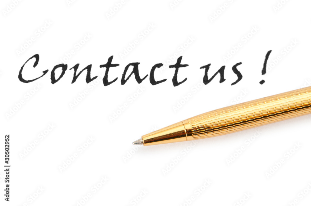 Pen and contact us message on white