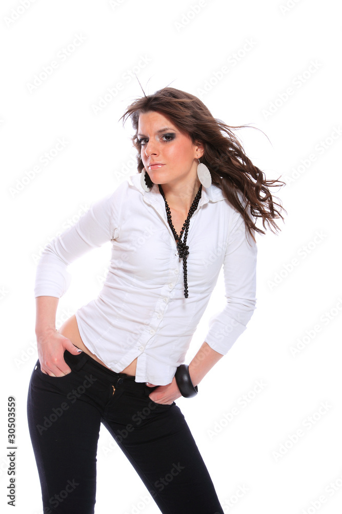 smiling young woman wearing a white shirt smiling young woman wearing a white shirt