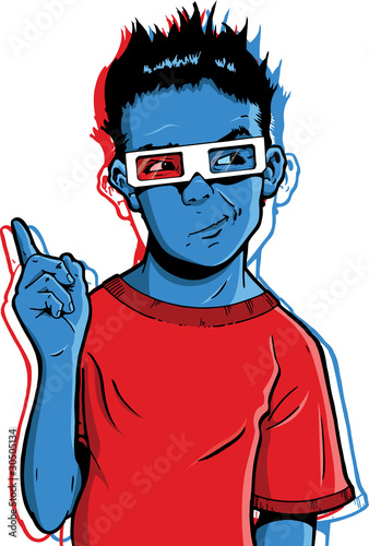 Young boy wearing 3D glasses
