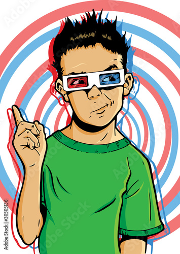 Young boy wearing 3D glasses