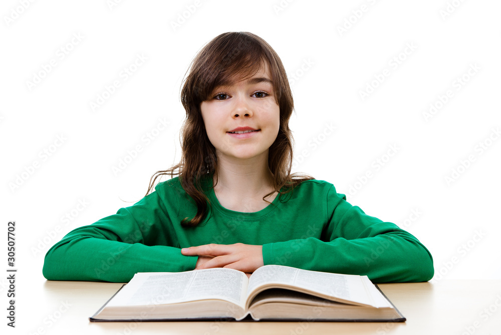 Girl reading book isolated on white background Girl reading book isolated on white background