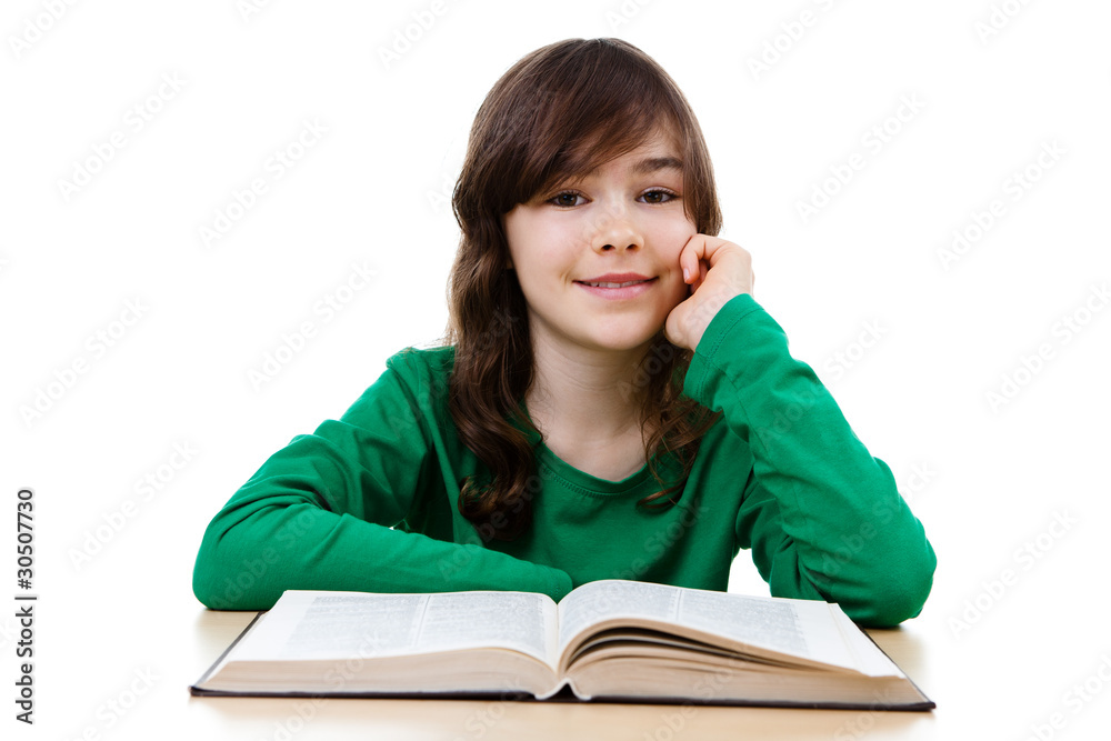 Girl reading book isolated on white background Girl reading book isolated on white background
