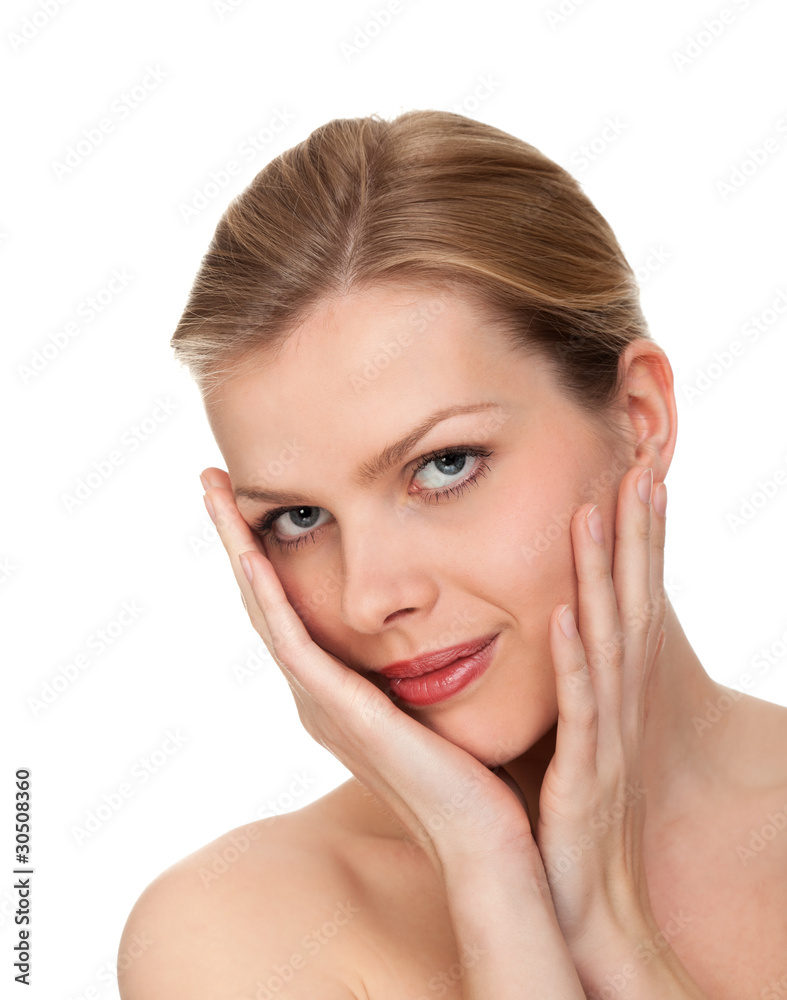 woman touching with her hand the healthy skin woman touching with her hand the healthy skin