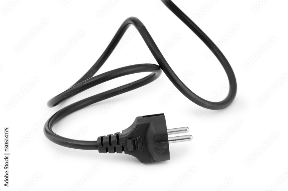 Black electric cable isolated on white Black electric cable isolated on white