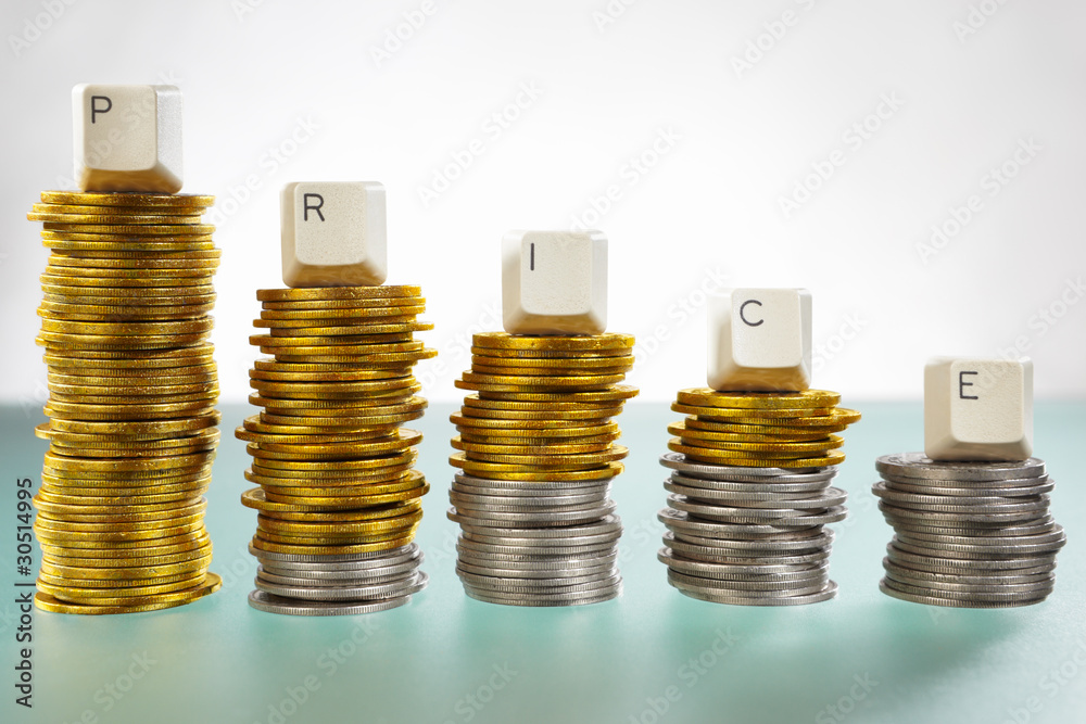 PRICE word on graph like coin stacks PRICE word on graph like coin stacks