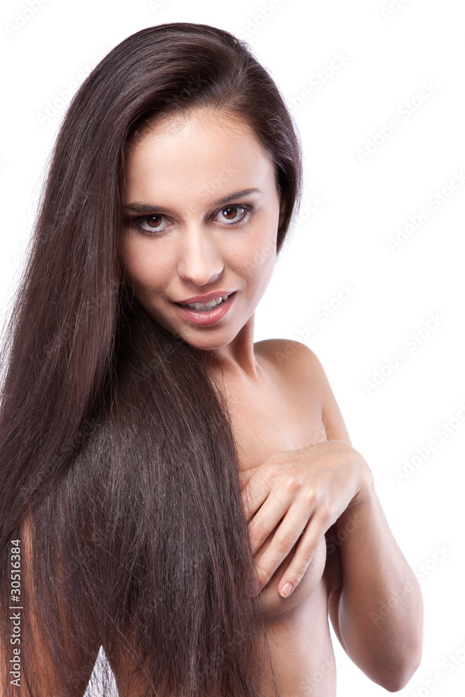 portrait of young smiling woman isolated on white portrait of young smiling woman isolated on white