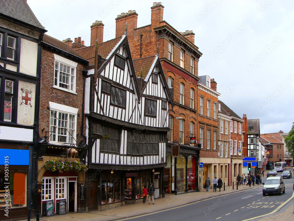 Typical English style architecture along a street in York