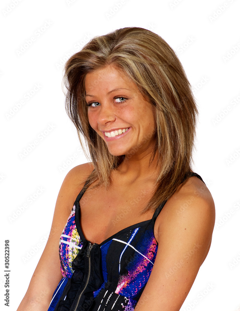 Blond female model in studio over white background. Blond female model in studio over white background.