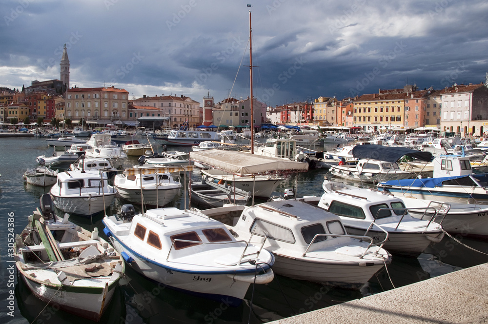 Croatia -  Rovinj - Port and city with stormy clouds