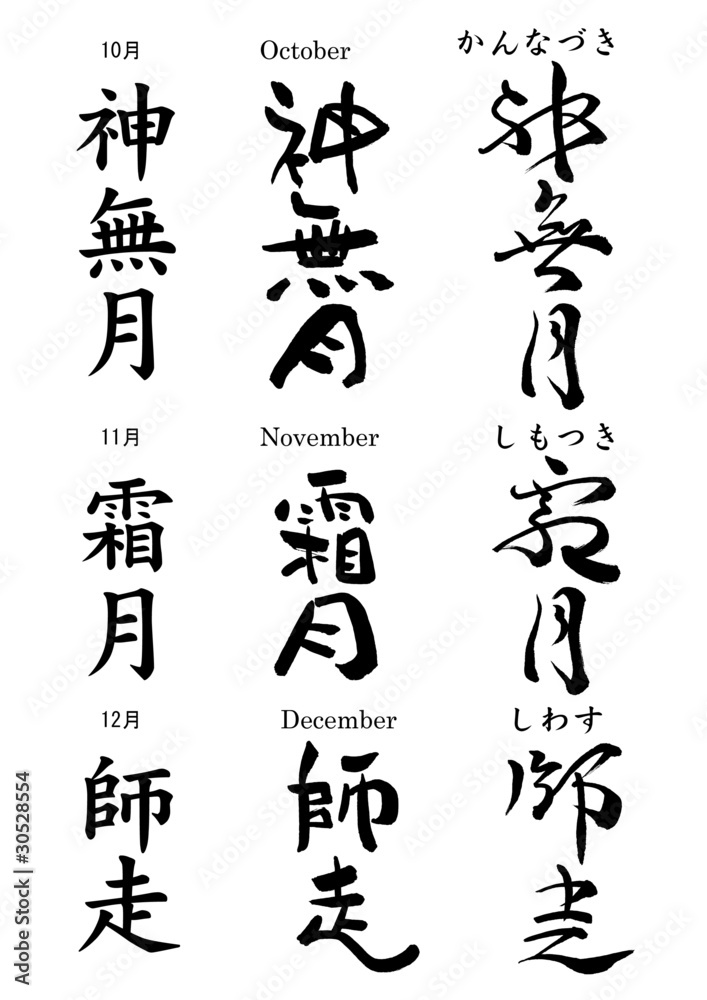 日本の１２ヶ月　暦の名前　１０月１１月１２月