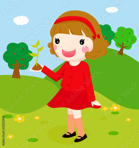 A cute girl with a tree