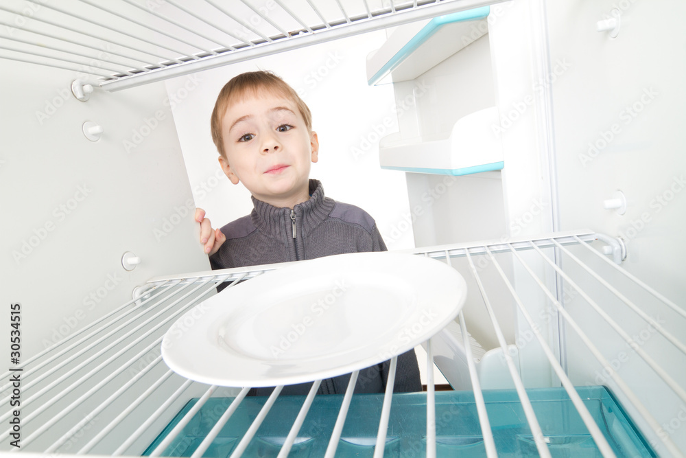 Boy and Empty Refrigerator